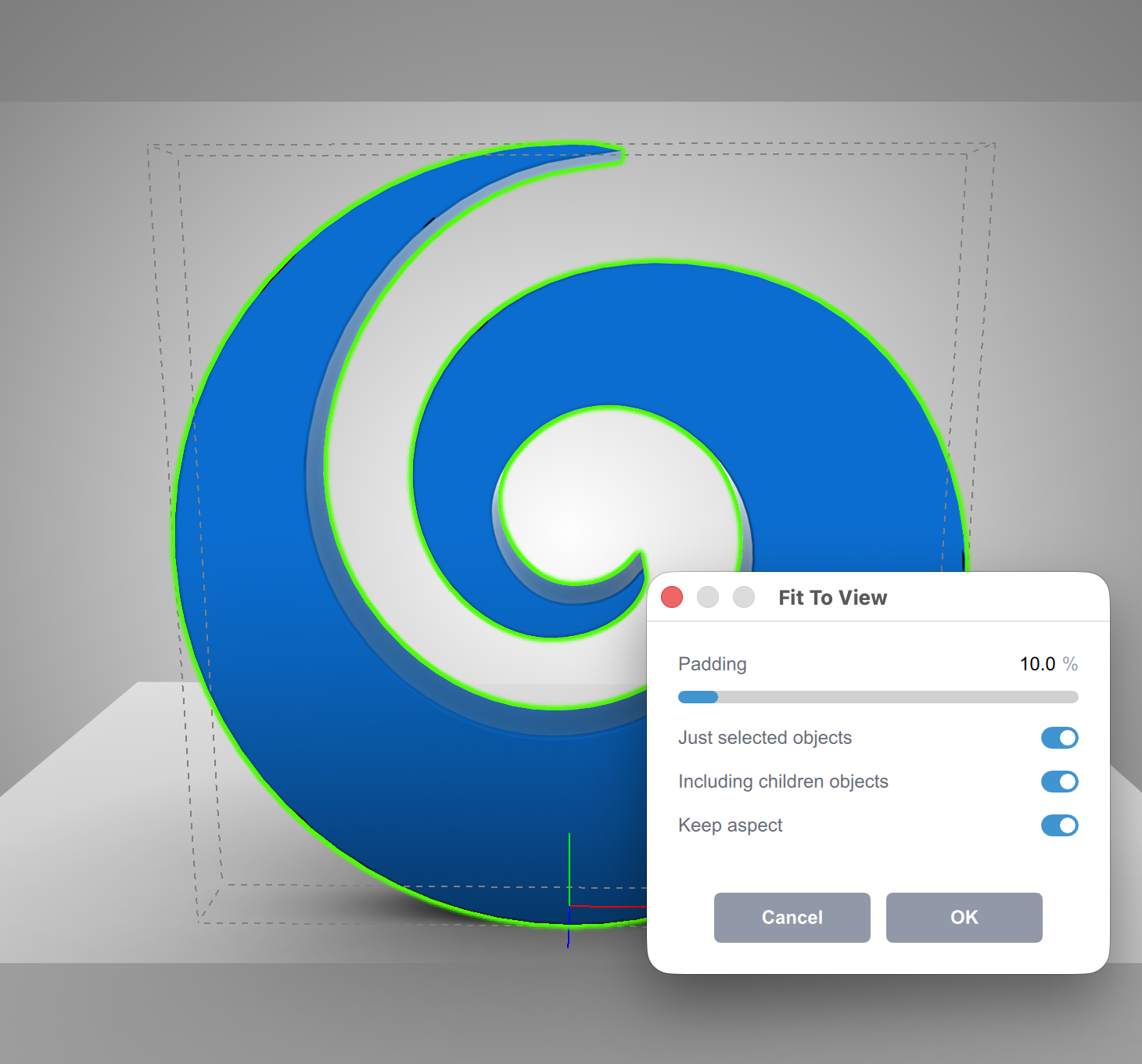 Fit to view tool in Koru just for selected objects