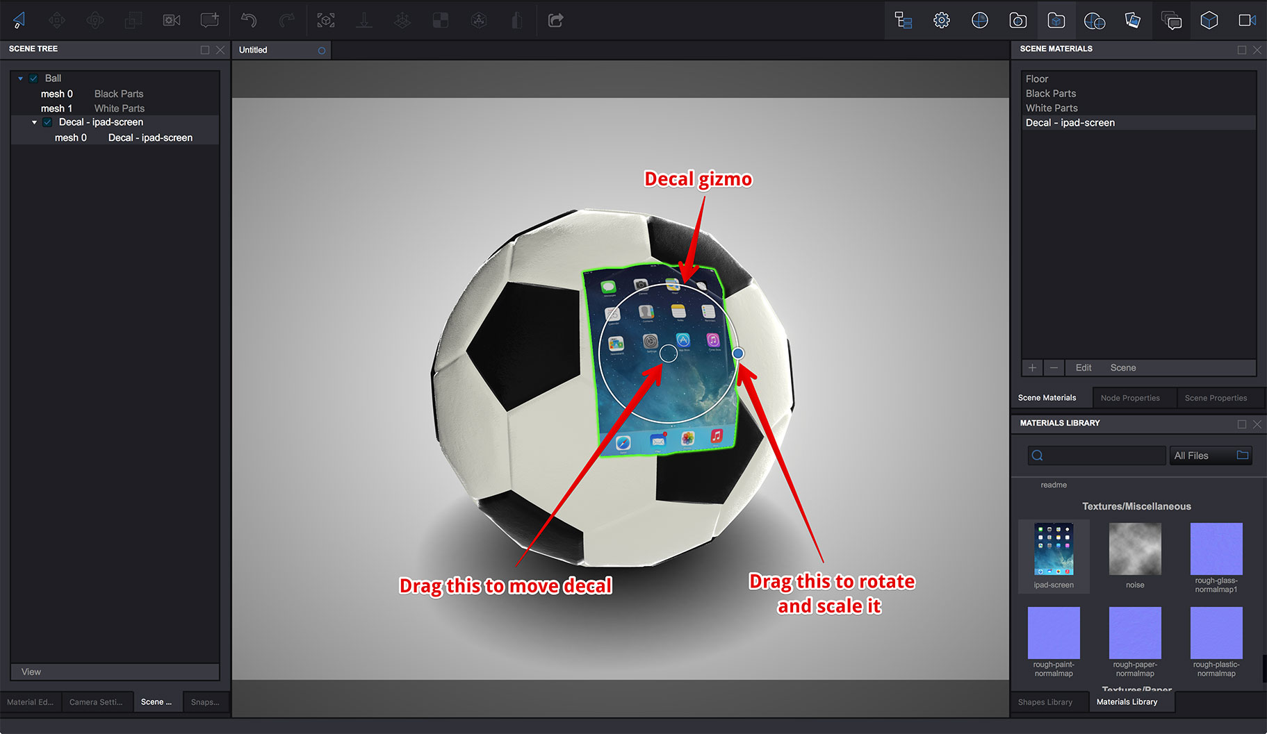 Decal gizmo in Koru WebGL exporter